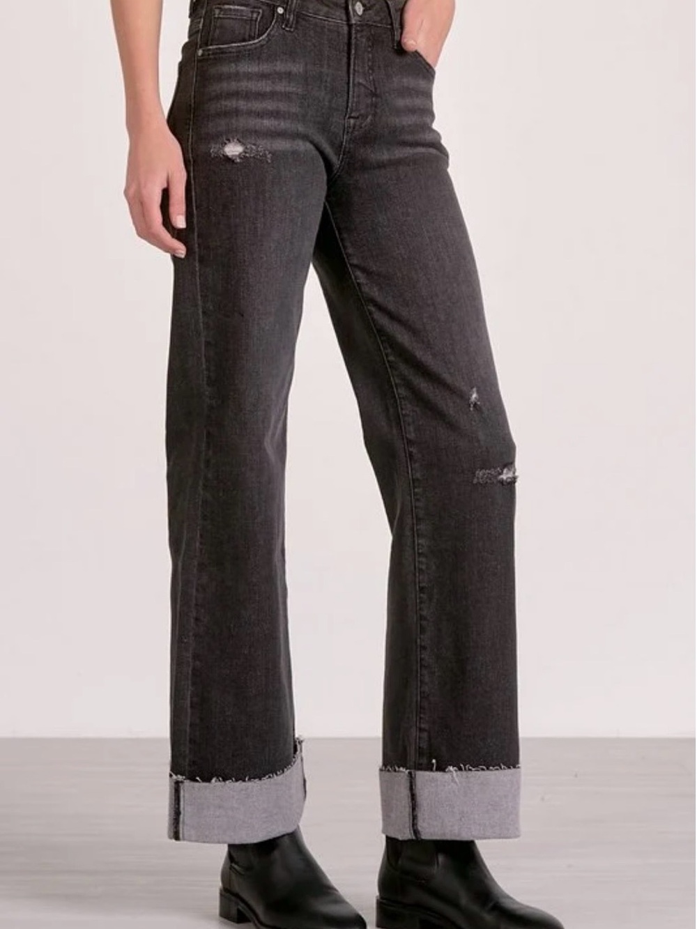 Elan -Jett cuffed Jeans Classic Wide-Leg grey washed Jeans - Women's